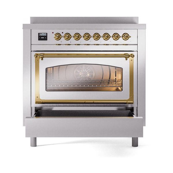 Ilve UNI366NMPSSG Ilve Uni366Nmpssg Nostalgie Ii Noblesse 36  Induction Range (Triple Glass Door, Stainless Steel, Brass) Supply