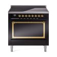 Ilve UNI366QNMPBKG Ilve Uni366Qnmpbkg Nostalgie Ii Noblesse 36  Induction Range (Solid Door, Glossy Black, Brass) Online Hot Sale