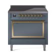 Ilve UNI366QNMPBGG Ilve Uni366Qnmpbgg Nostalgie Ii Noblesse 36  Induction Range (Solid Door, Blue Grey, Brass) Supply