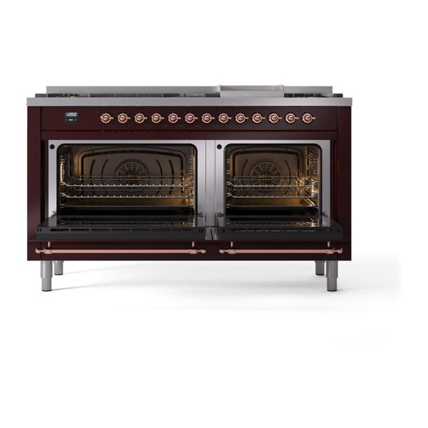 Ilve UN60FNMPBUP Ilve Un60Fnmpbup Nostalgie Ii Noblesse 60  Dual Fuel Range (9 Sealed Burners + Griddle, Natural Gas, Triple Glass Door, Burgundy, Copper) Discount