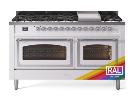 Ilve UN60FNMPRACLP Ilve Un60Fnmpraclp Nostalgie Ii Noblesse 60  Dual Fuel Range (9 Sealed Burners + Griddle, Liquid Propane, Triple Glass Door, Ral, Chrome) Discount