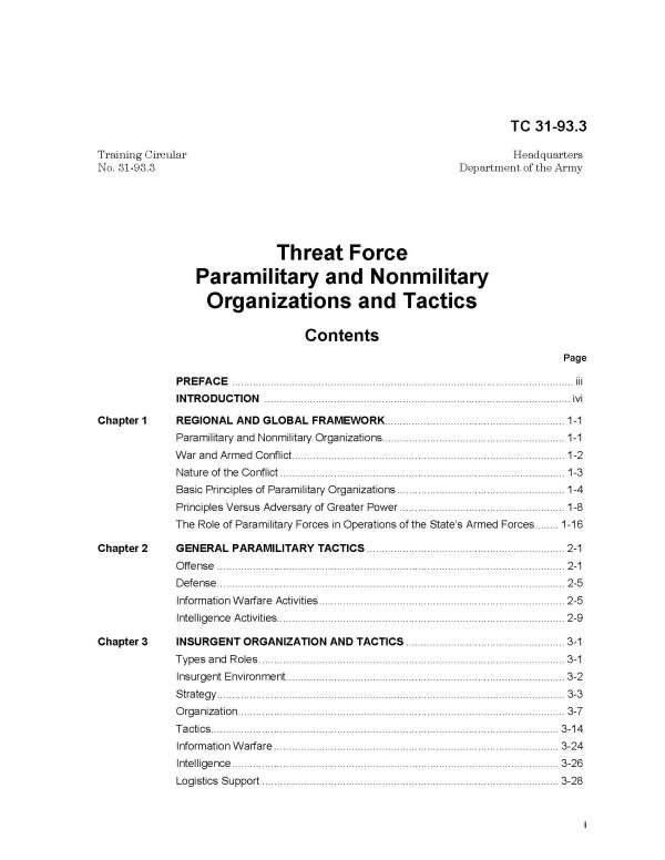 Threat Force - Paramilitary and Nonmilitary Organization and Tactics (Department of the Army) Supply