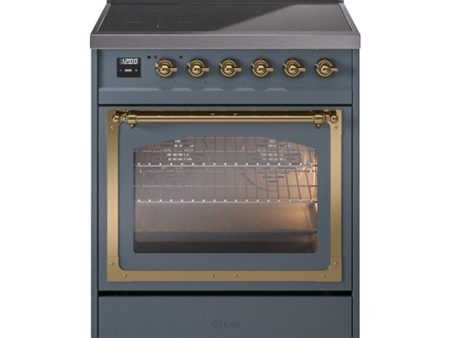 Ilve UNI304NMPBGG Ilve Uni304Nmpbgg Nostalgie Ii Noblesse 30  Induction Range (Triple Glass Door, Blue Grey, Brass) Online