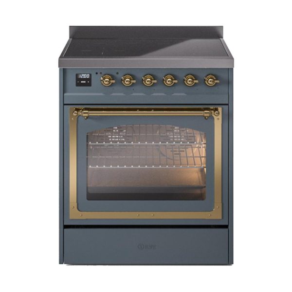 Ilve UNI304NMPBGG Ilve Uni304Nmpbgg Nostalgie Ii Noblesse 30  Induction Range (Triple Glass Door, Blue Grey, Brass) Online