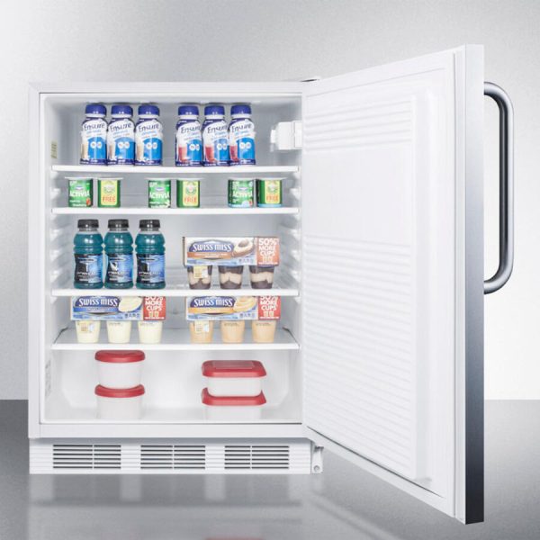 Summit AL750SSTB Ada Compliant All-Refrigerator For Freestanding General Purpose Use, Auto Defrost W Ss Door, Towel Bar Handle, And White Cabinet For Cheap