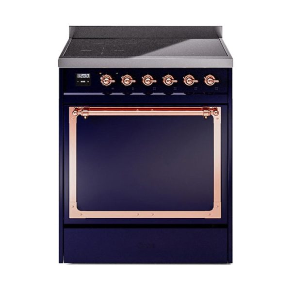 Ilve UNI304QNMPMBP Ilve Uni304Qnmpmbp Nostalgie Ii Noblesse 30  Induction Range (Solid Door, Midnight Blue, Copper) on Sale