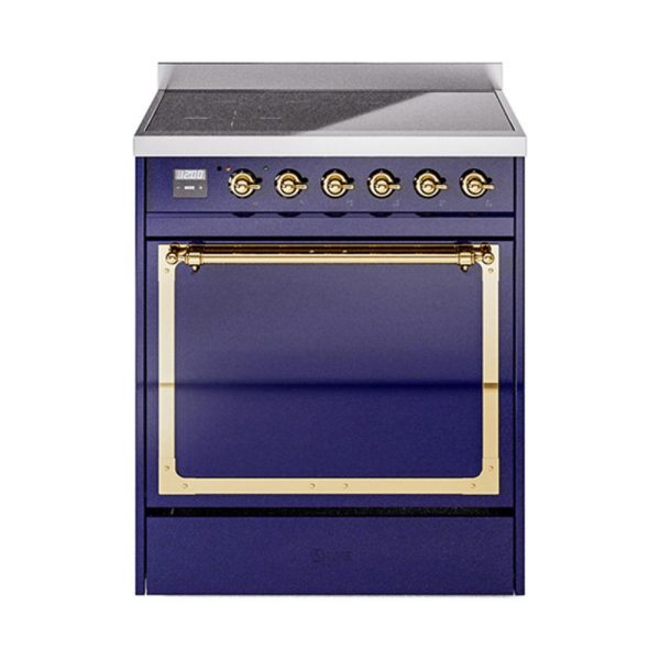 Ilve UNI304QNMPMBG Ilve Uni304Qnmpmbg Nostalgie Ii Noblesse 30  Induction Range (Solid Door, Midnight Blue, Brass) Cheap