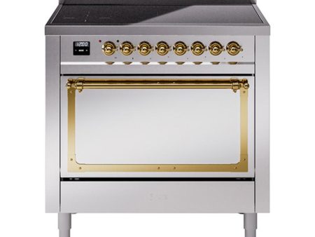 Ilve UNI366QNMPSSG Ilve Uni366Qnmpssg Nostalgie Ii Noblesse 36  Induction Range (Solid Door, Stainless Steel, Brass) Online Sale