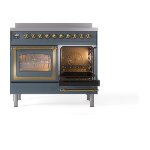 Ilve UNDI406NMPBGG Ilve Undi406Nmpbgg Nostalgie Ii Noblesse 40  Induction Range (Triple Glass Door, Blue Grey, Brass) Online Hot Sale