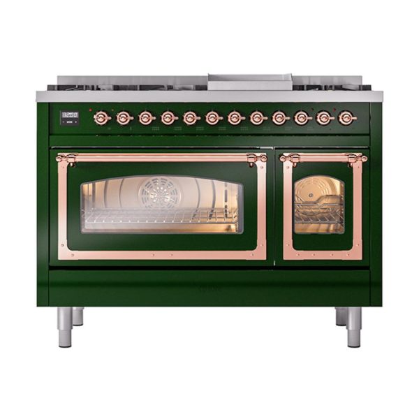 Ilve UN48FNMPEGPLP Ilve Un48Fnmpegplp Nostalgie Ii Noblesse 48  Dual Fuel Range (8 Sealed Burners + Griddle, Liquid Propane, Triple Glass Door, Emerald Green, Copper) Online now