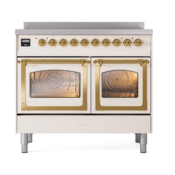 Ilve UNDI406NMPAWG Ilve Undi406Nmpawg Nostalgie Ii Noblesse 40  Induction Range (Triple Glass Door, Antique White, Brass) Online Sale