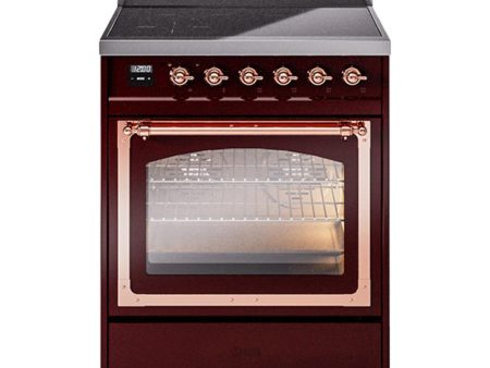 Ilve UNI304NMPBUP Ilve Uni304Nmpbup Nostalgie Ii Noblesse 30  Induction Range (Triple Glass Door, Burgundy, Copper) Supply