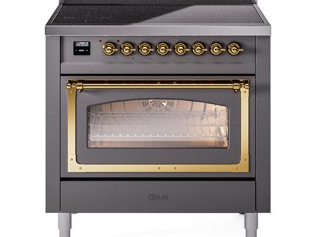 Ilve UNI366NMPMGG Ilve Uni366Nmpmgg Nostalgie Ii Noblesse 36  Induction Range (Triple Glass Door, Graphite Matte, Brass) on Sale