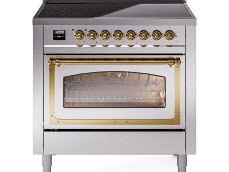 Ilve UNI366NMPSSG Ilve Uni366Nmpssg Nostalgie Ii Noblesse 36  Induction Range (Triple Glass Door, Stainless Steel, Brass) Supply