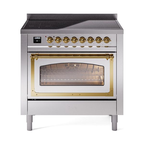 Ilve UNI366NMPSSG Ilve Uni366Nmpssg Nostalgie Ii Noblesse 36  Induction Range (Triple Glass Door, Stainless Steel, Brass) Supply