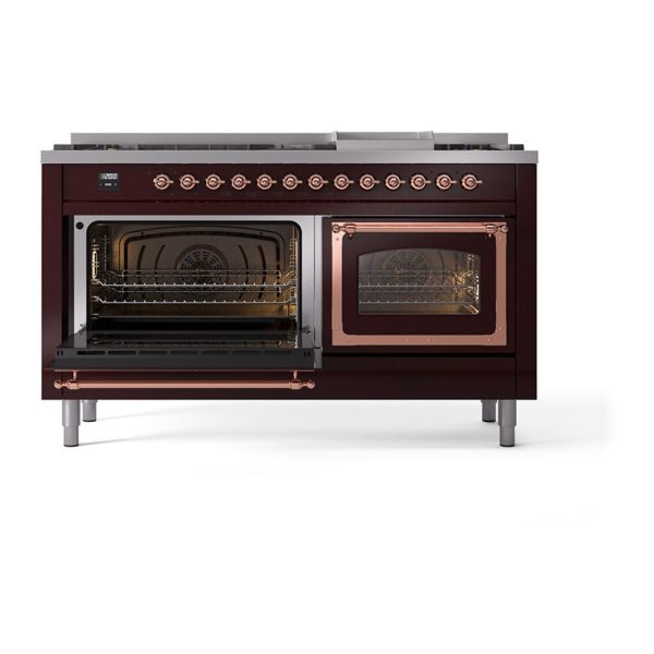 Ilve UN60FNMPBUP Ilve Un60Fnmpbup Nostalgie Ii Noblesse 60  Dual Fuel Range (9 Sealed Burners + Griddle, Natural Gas, Triple Glass Door, Burgundy, Copper) Discount